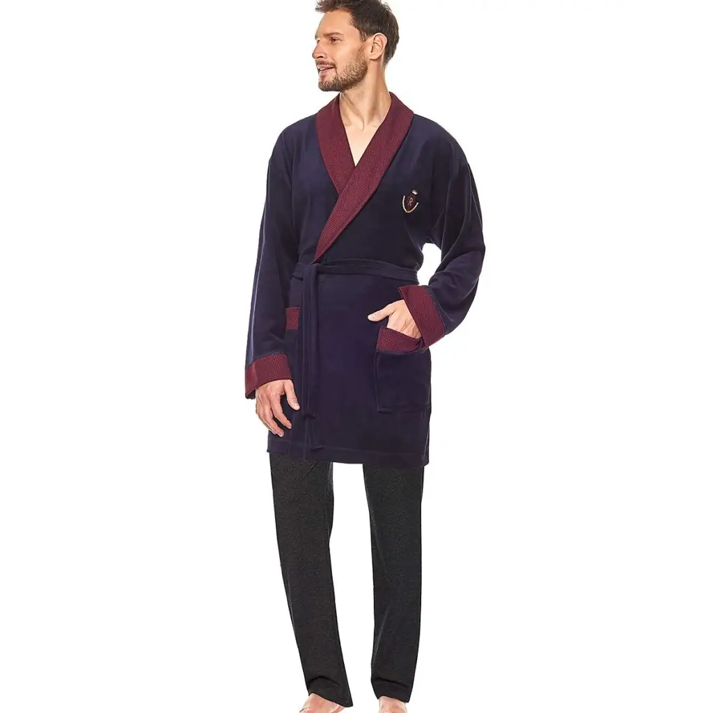 Bathrobe model 186210 Navy Blue by L&L collection - Men’s