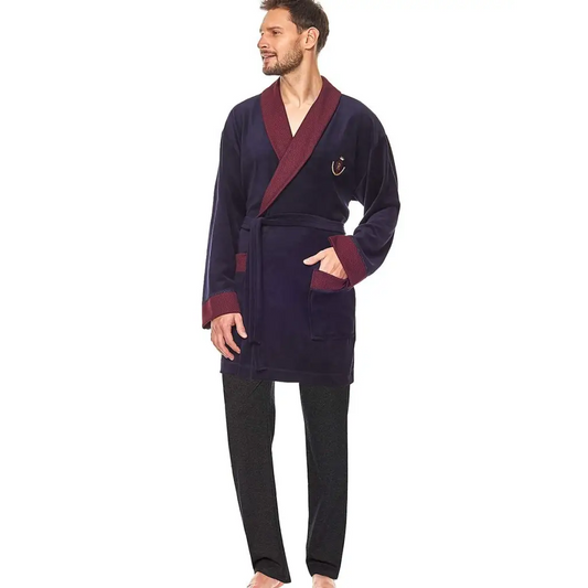 Bathrobe model 186210 Navy Blue by L&L collection - Men’s