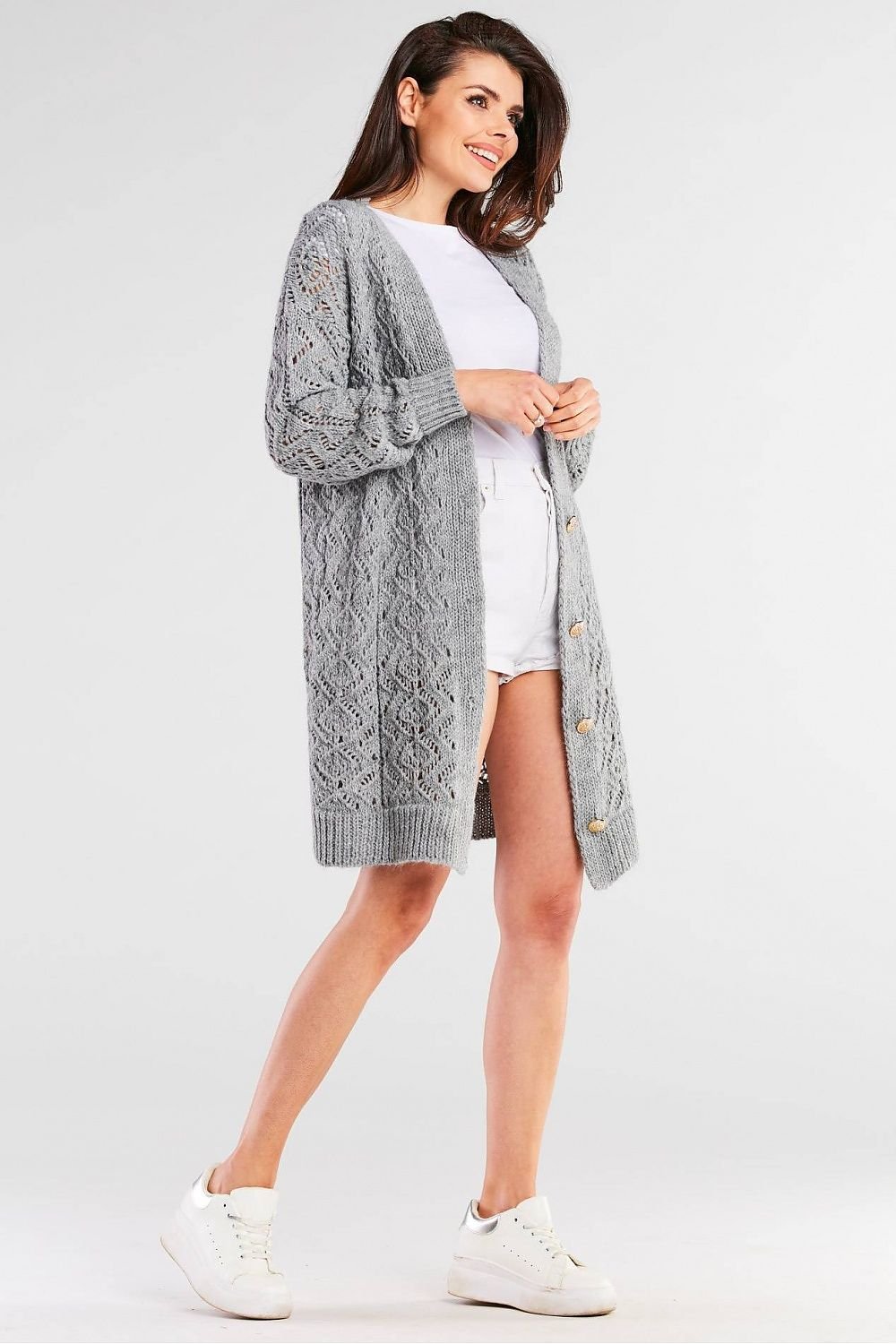 Cardigan model 166853 Grey by awama - One Size - Cardigans