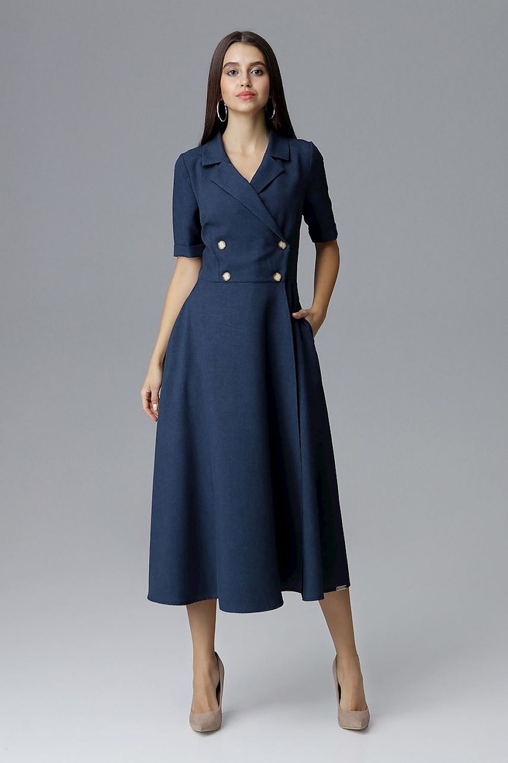 Daydress model 126020 Navy Blue by Figl - Midi Dresses