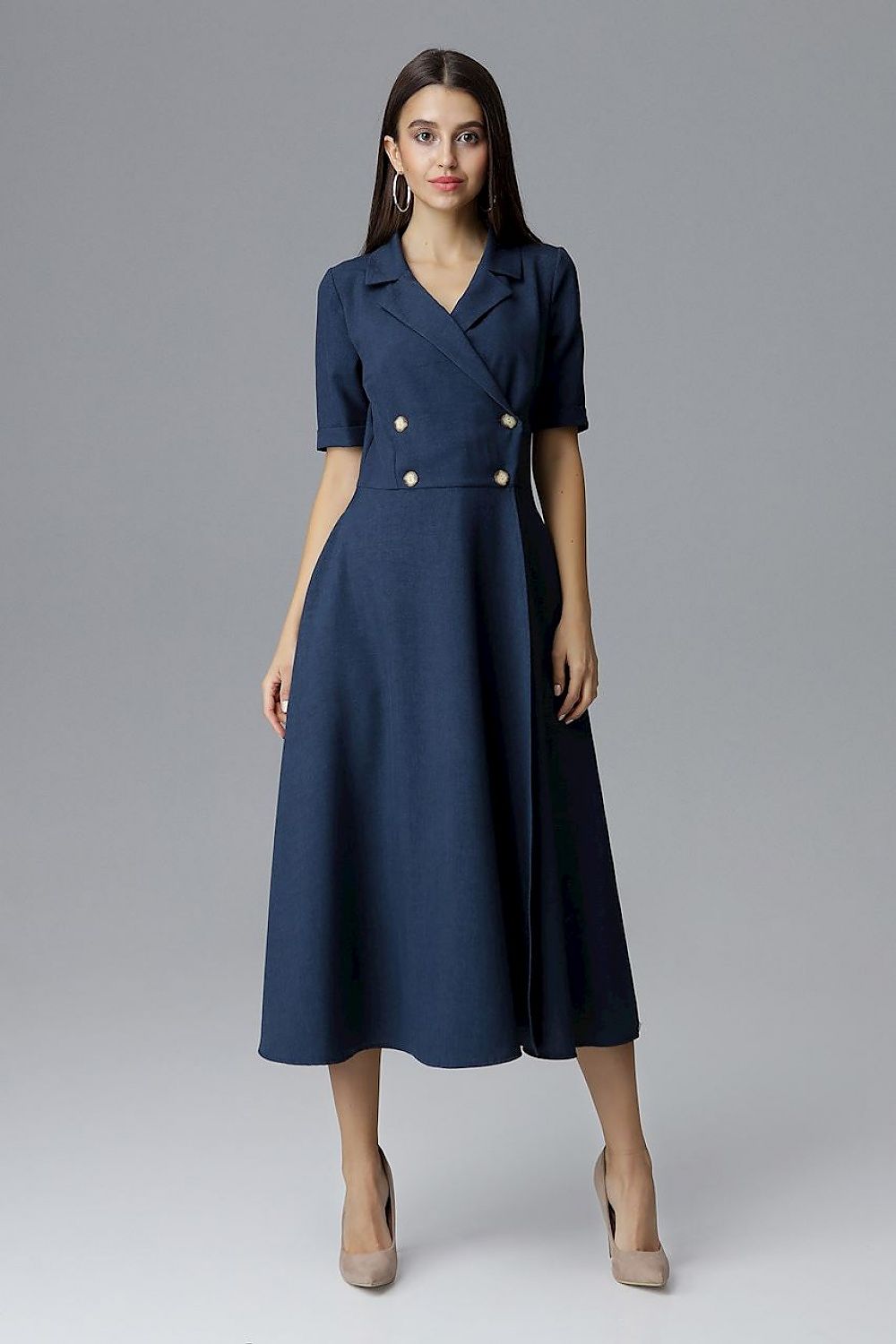 Daydress model 126020 Navy Blue by Figl - Midi Dresses