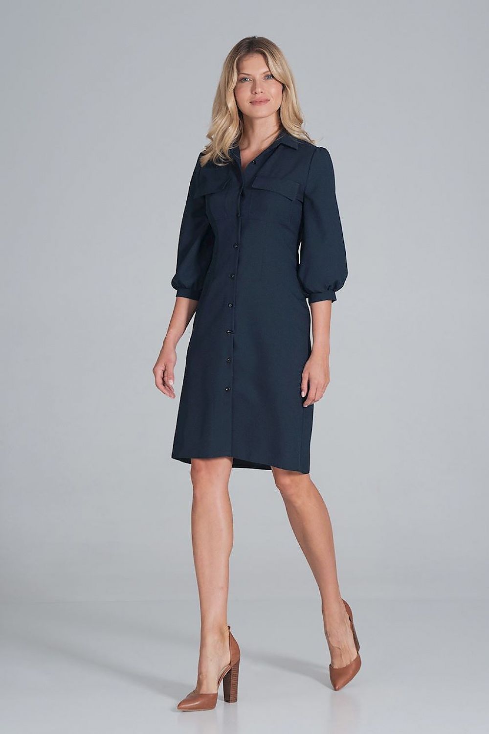 Daydress model 162393 Navy Blue by Figl - Shirt Dresses