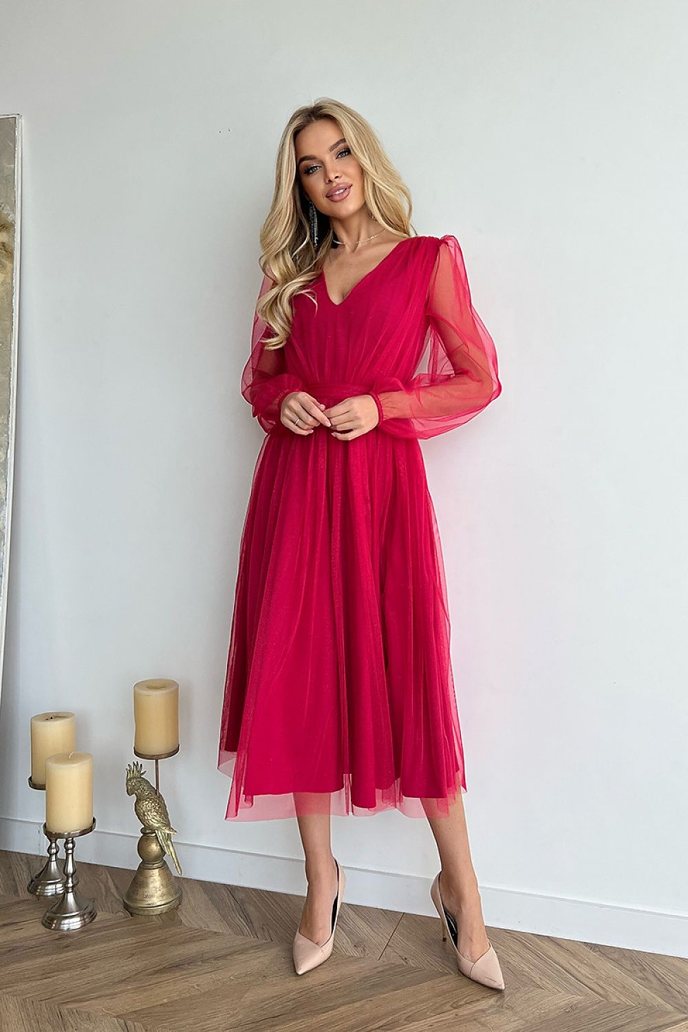 Evening dress model 177819 Red by Bicotone - Midi Dresses