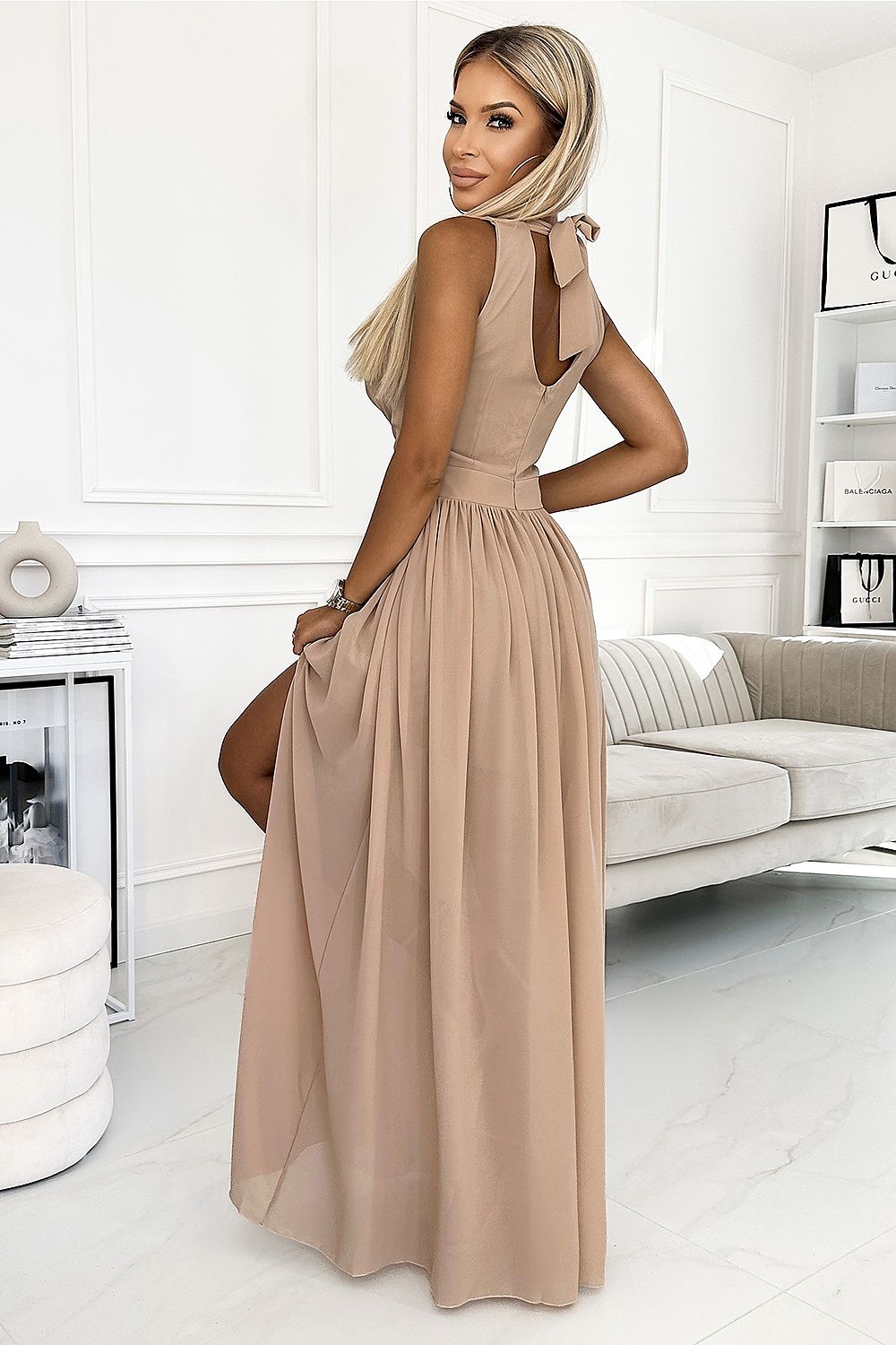 Evening dress model 179055 Beige by Numoco - Long Dresses