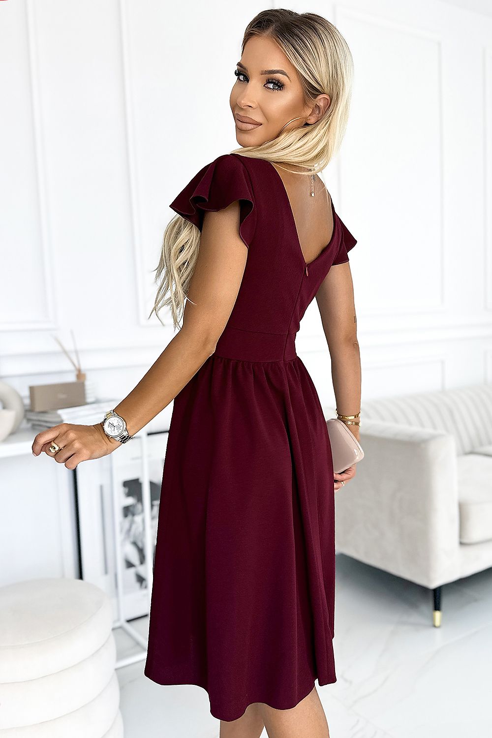 Evening dress model 183708 Burgundy by Numoco - Short