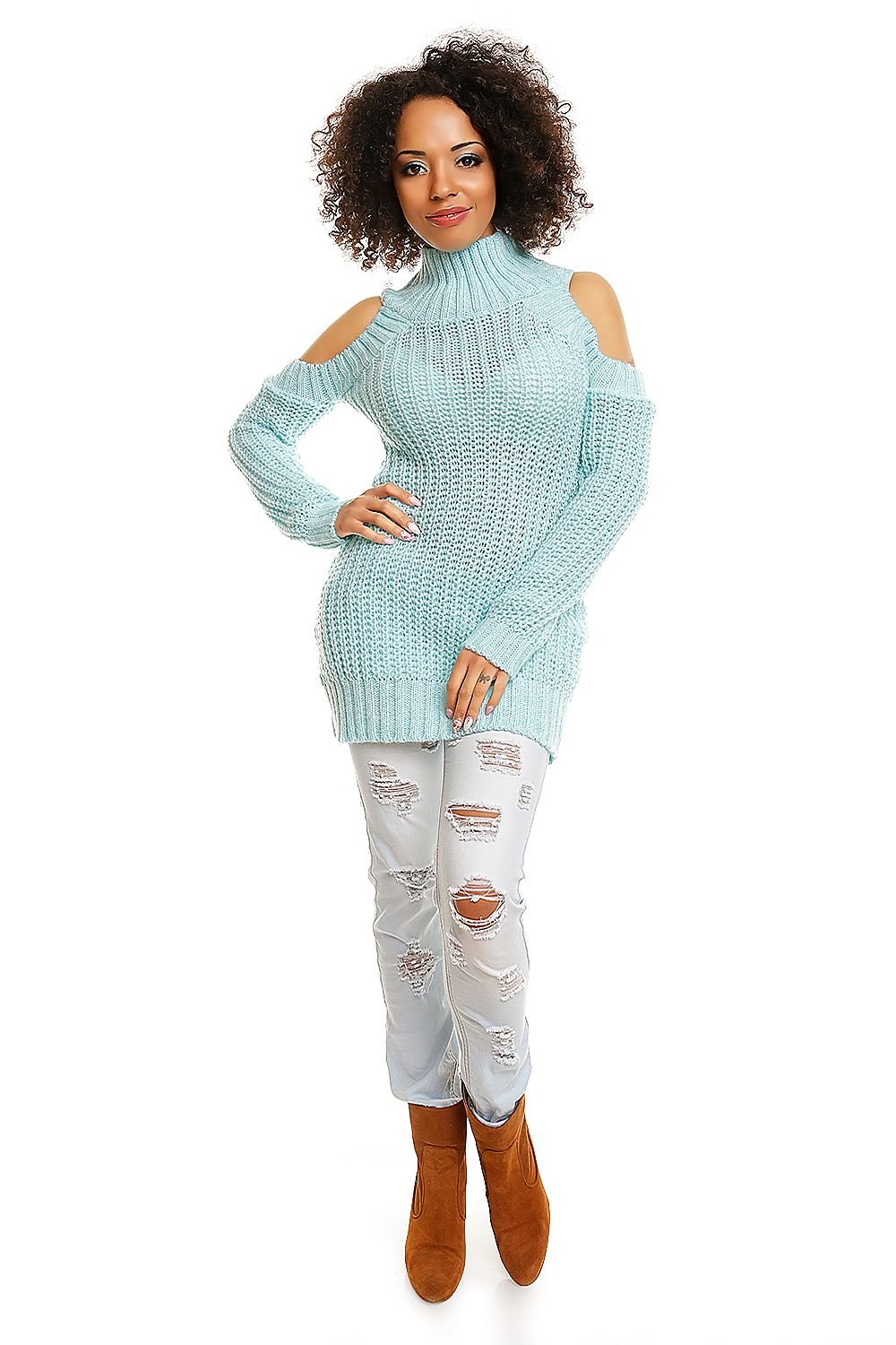 Hard-knitted jumper model 84344 Blue by PeeKaBoo - One Size