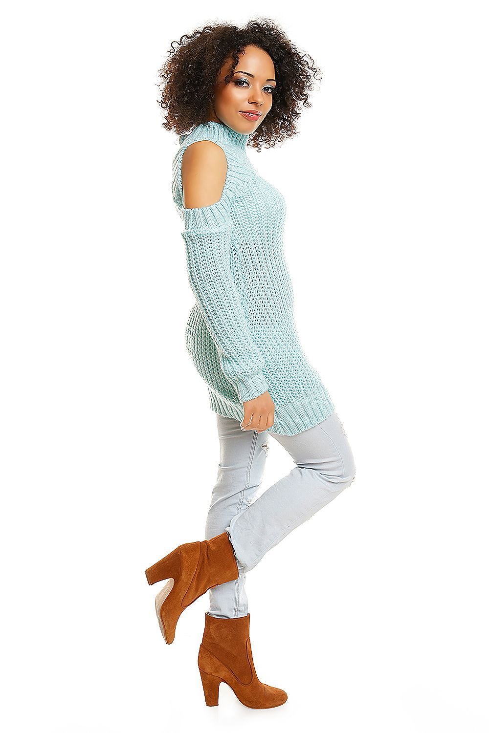 Hard-knitted jumper model 84344 Blue by PeeKaBoo - One Size