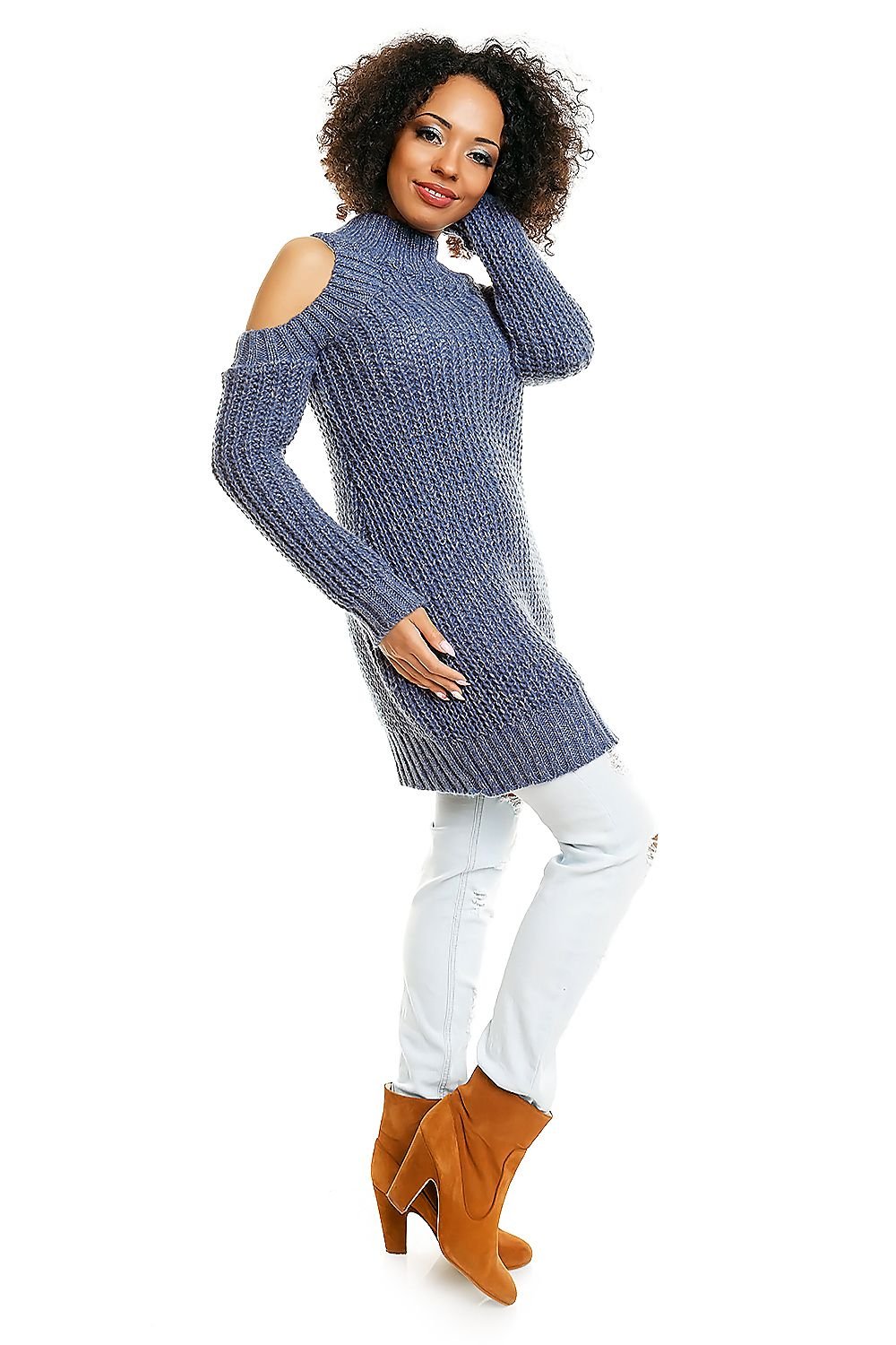 Hard-knitted jumper model 84345 Blue by PeeKaBoo - One Size