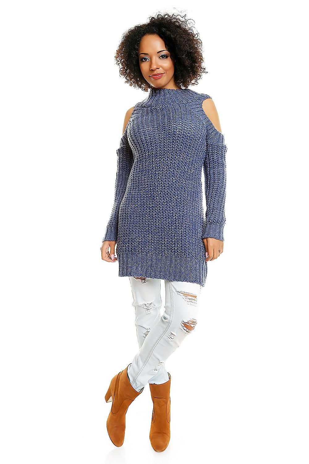 Hard-knitted jumper model 84345 Blue by PeeKaBoo - One Size