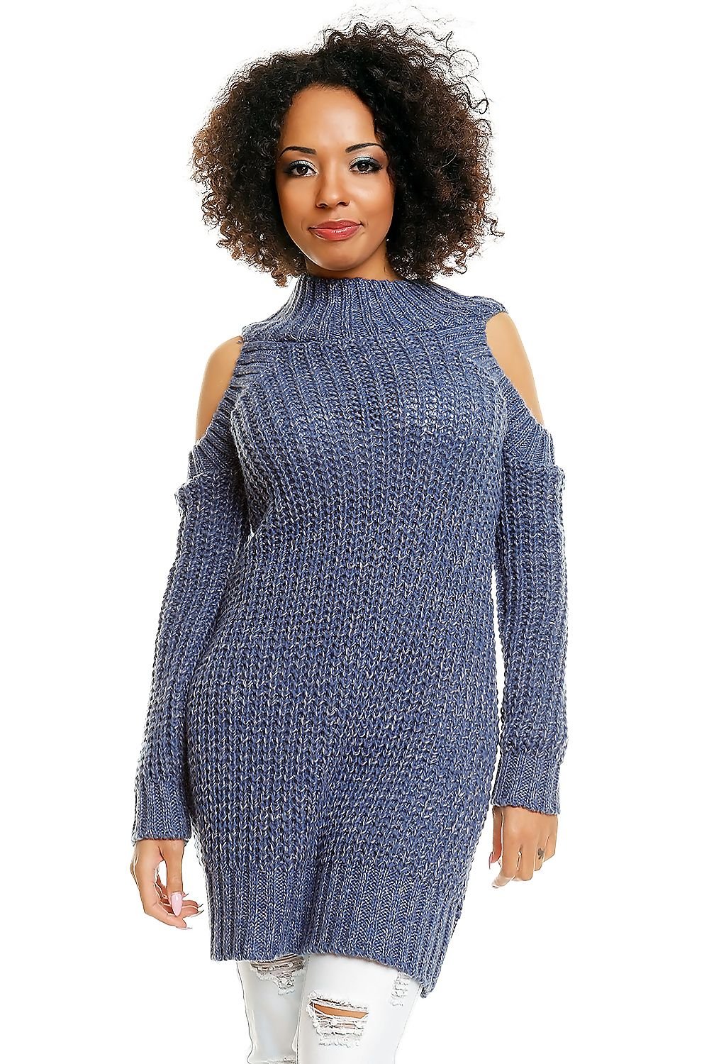 Hard-knitted jumper model 84345 Blue by PeeKaBoo - One Size