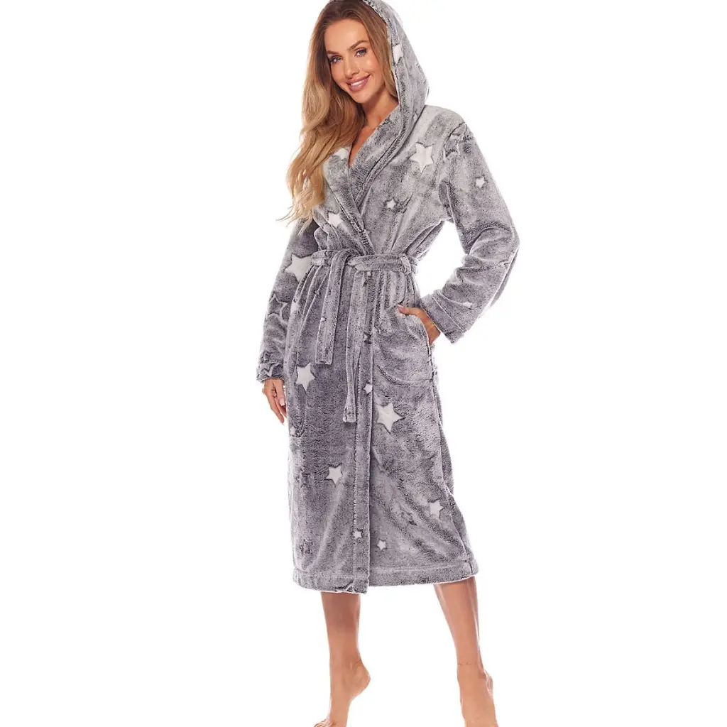 Long bathrobe model 172773 Grey by L&L collection -