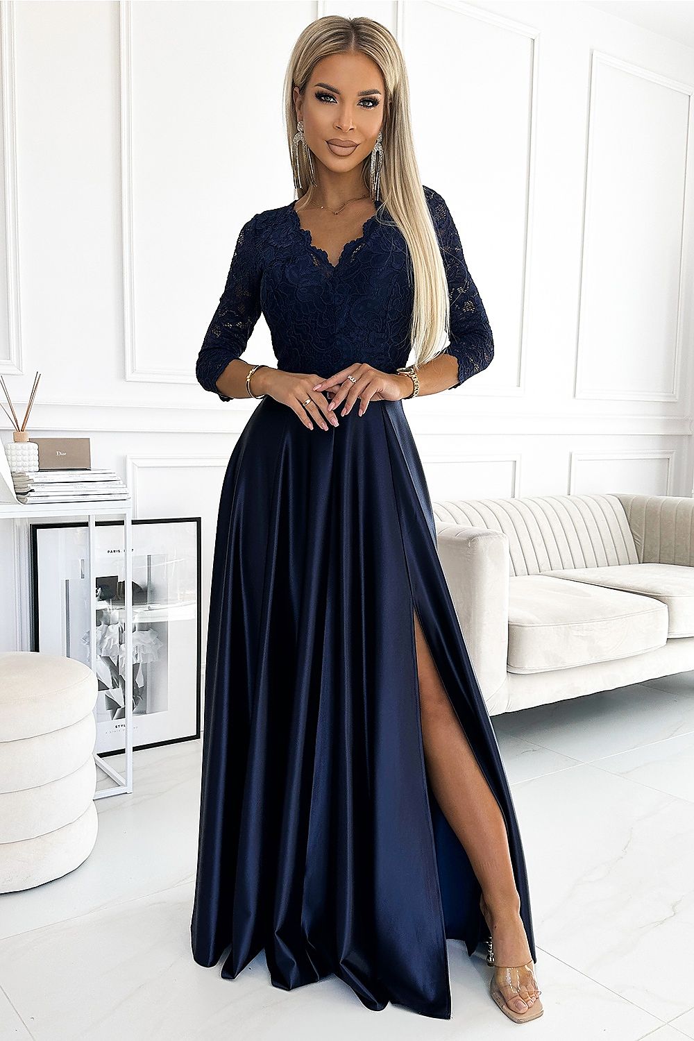 Long dress model 188119 Navy Blue by Numoco - Long Dresses