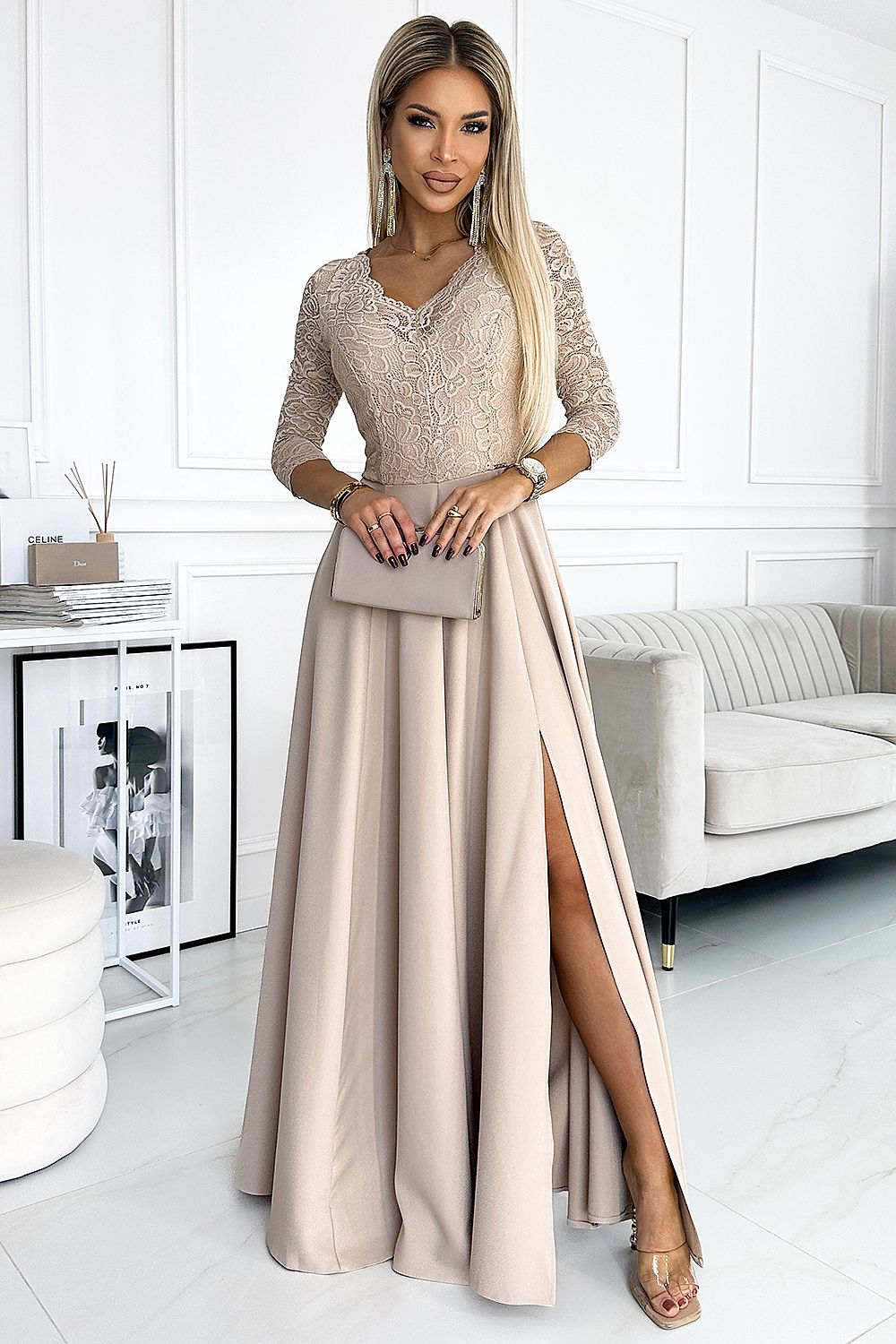 Long dress model 189675 Beige by Numoco - Dresses