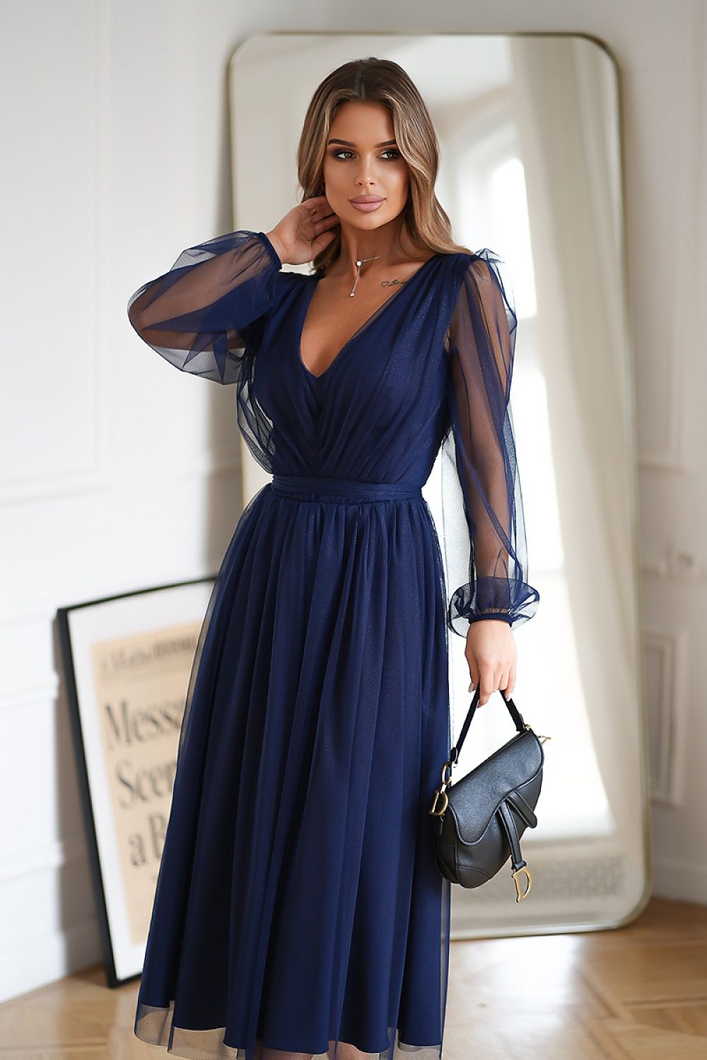 Long dress model 190493 Navy Blue by Bicotone - Long Dresses