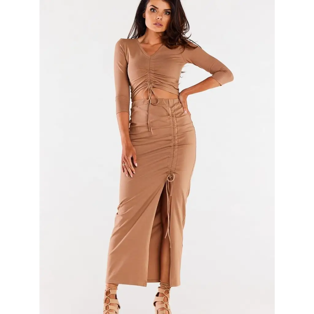 Long skirt model 181243 Beige by Infinite You - Long Skirts