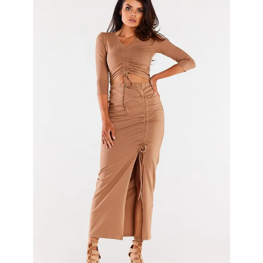 Long skirt model 181243 Beige by Infinite You - Long Skirts