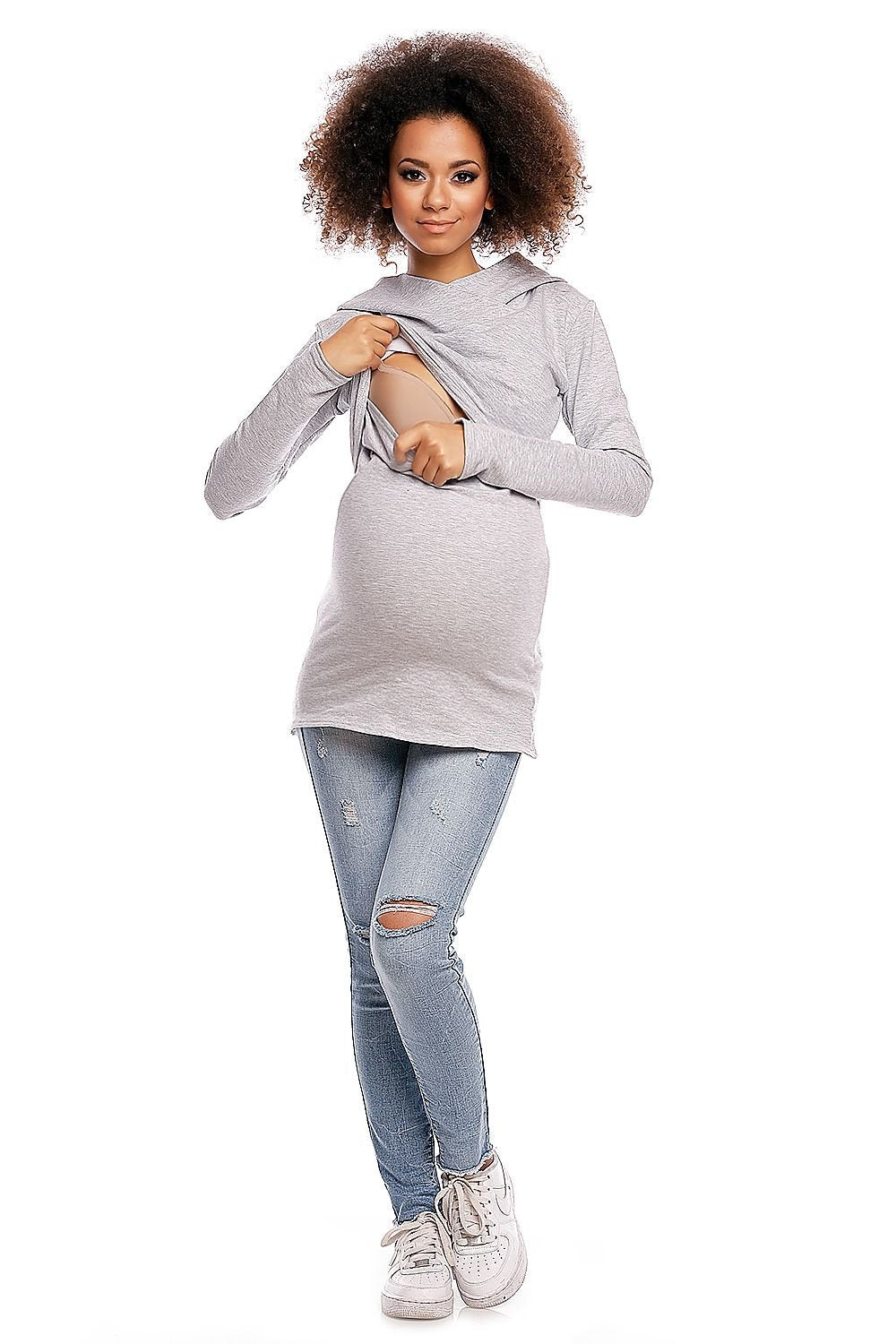 Maternity sweatshirt model 84459 Grey by PeeKaBoo