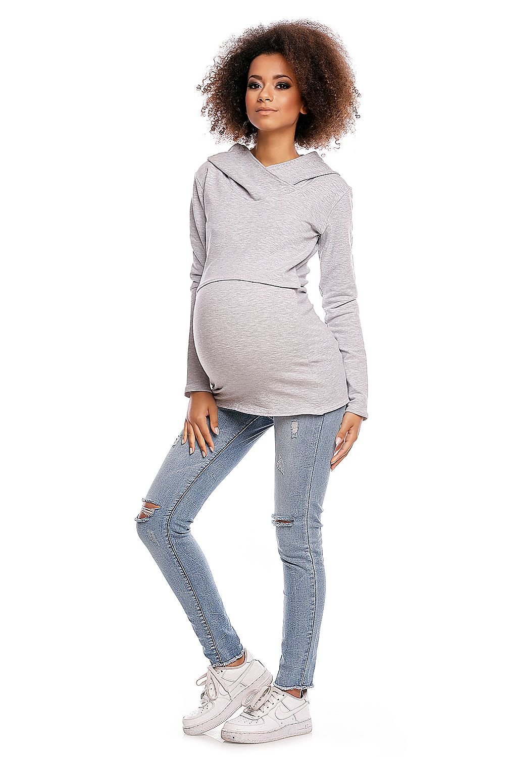 Maternity sweatshirt model 84459 Grey by PeeKaBoo