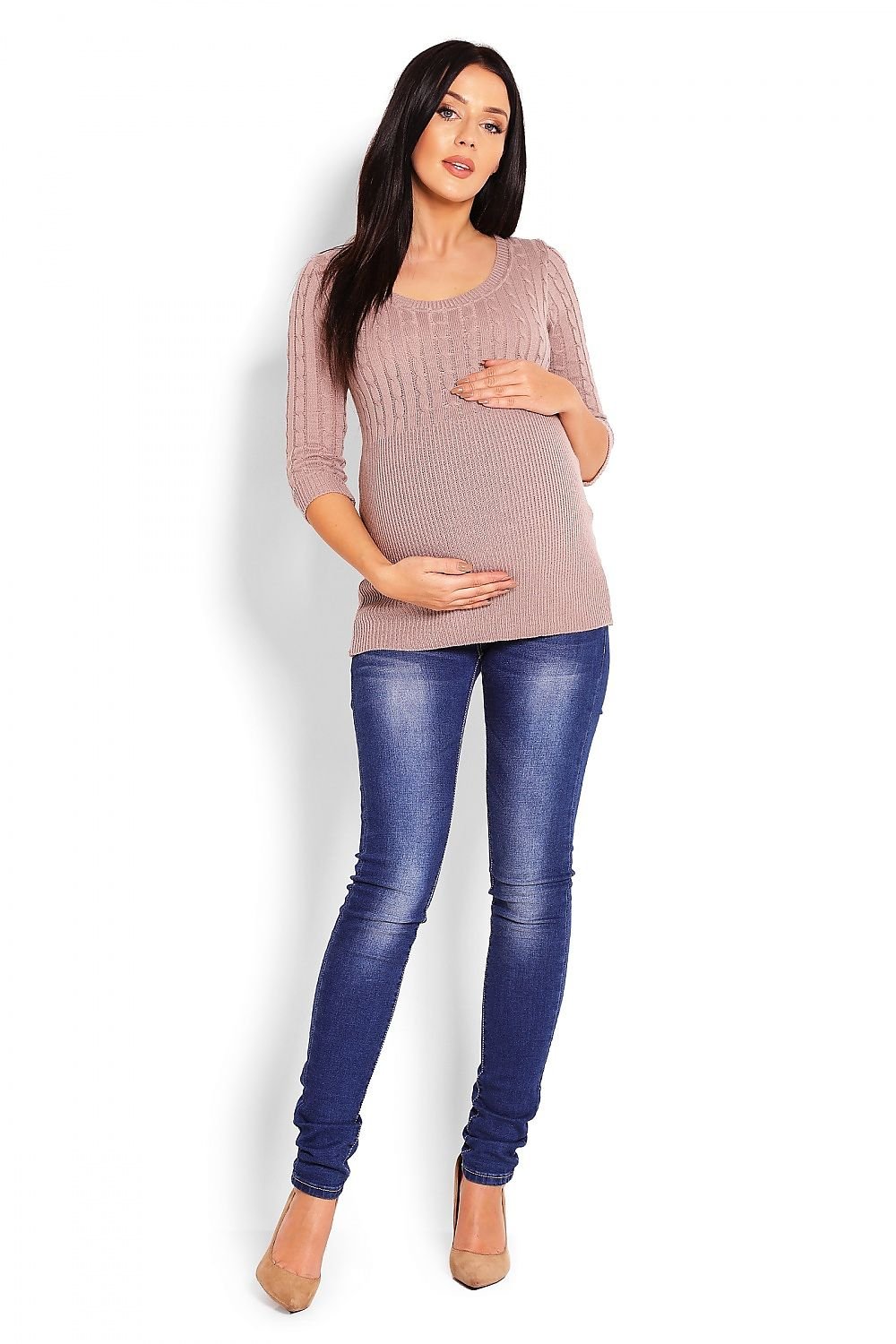 Pregnancy sweater model 123423 Beige by PeeKaBoo - One Size